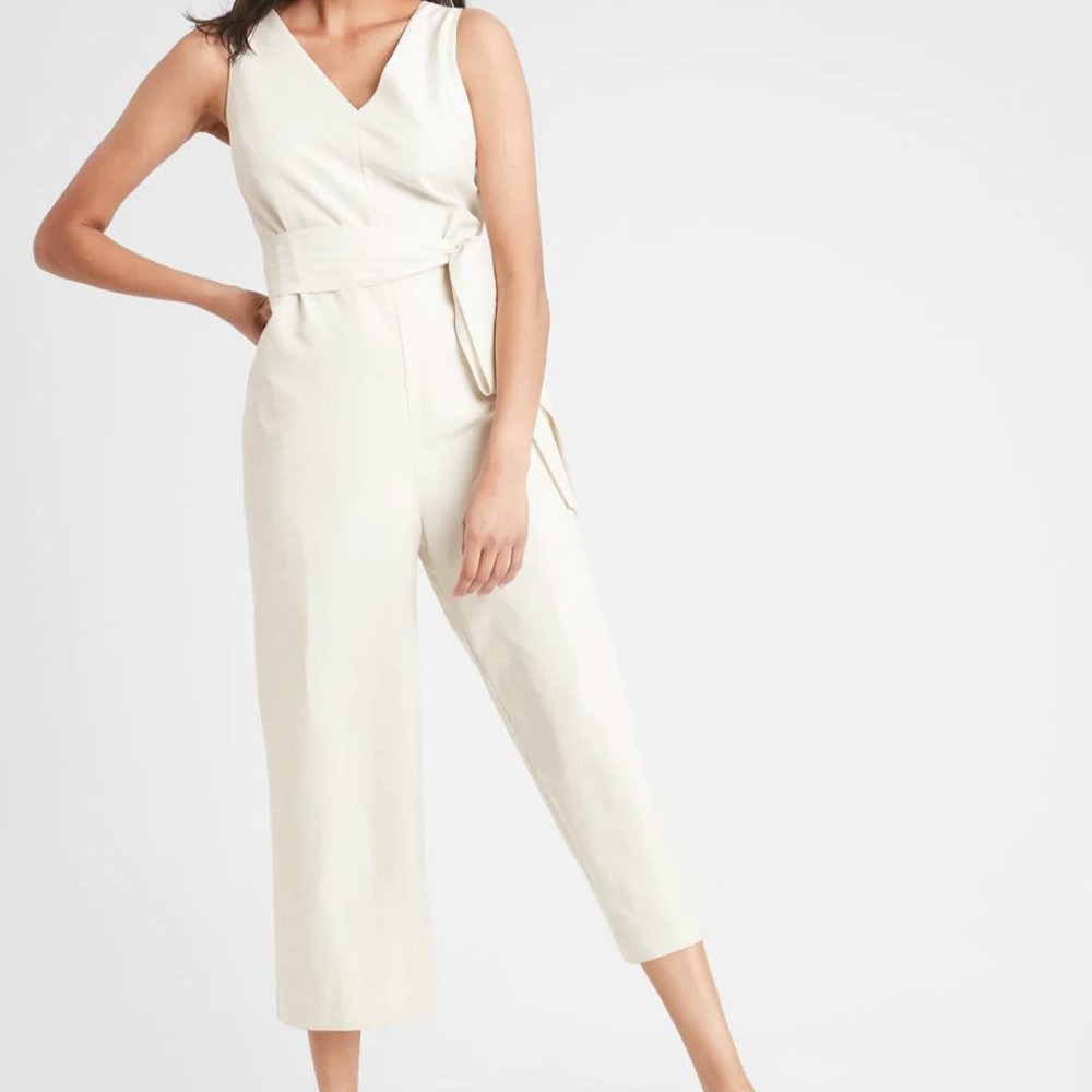 Banana Republic Tie Waist Romper, Ivory Linen